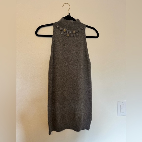 Vince Dresses & Skirts - Vince 100% Cashmere Sweater Tank Dress Mini Grey Jewel Detail Size Small EUC